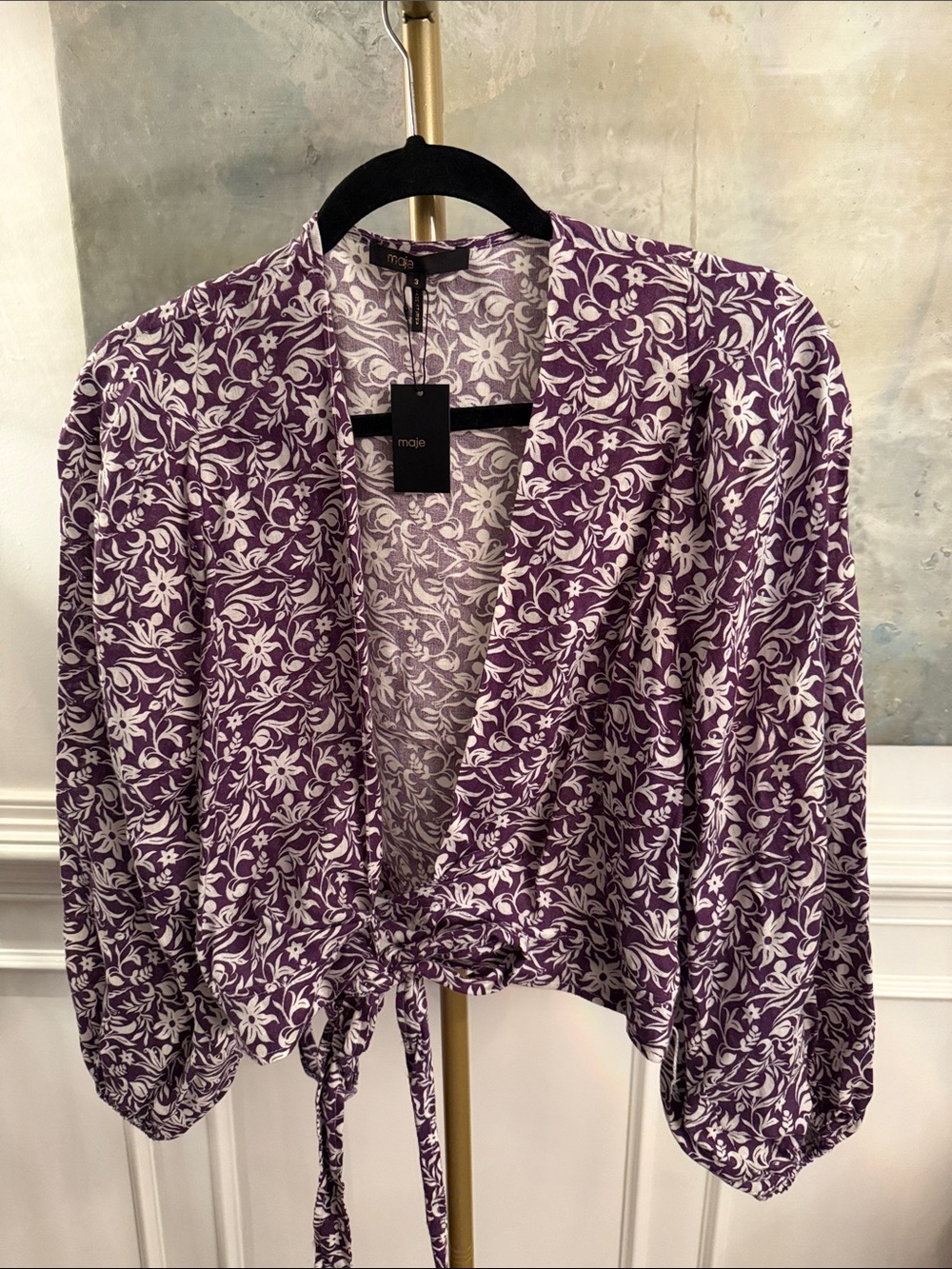 Maje Purple Floral True Wrap Crop Top